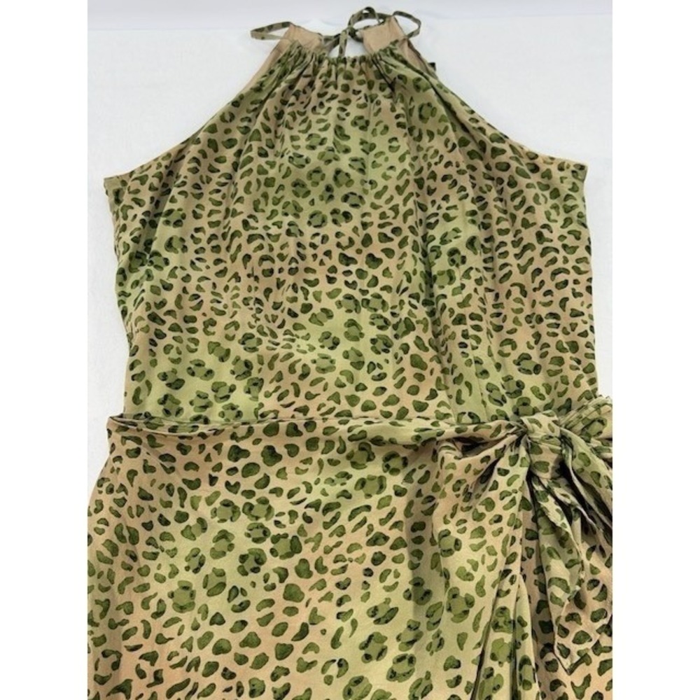 Vintage Spenser Jeremy Silk Leopard Halter Maxi Dress Womens 6 Green - Picture 4 of 16